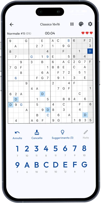 Modalità Sudoku 16x16 Modalità Sudoku 16x16