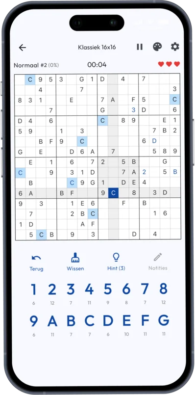 16x16 Sudoku modus 16x16 Sudoku modus